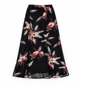 Vintage Sag Harbor Floral Midi Skirt Womens 18 Black Whimsigoth Dark Romantic